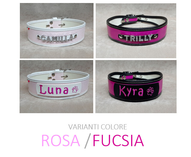 Collare pelle sintetica ROSA e pelle sintetica lucida FUCSIA