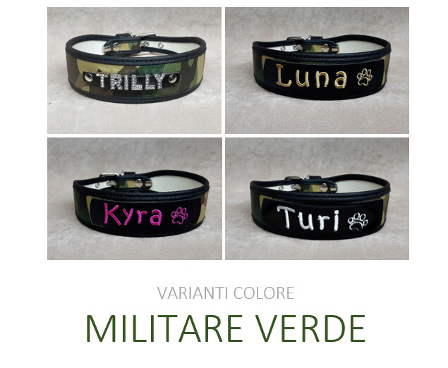 Collare pelle sintetica MILITARE VERDE