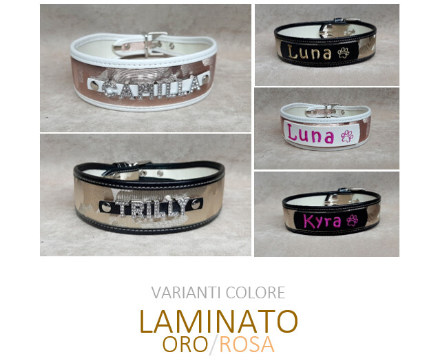 Collare pelle sintetica effetto LAMINATO ORO e LAMINATO ROSA