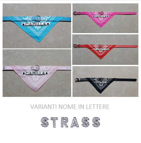 Collare pelle sintetica/tessuto - nome in lettere STRASS