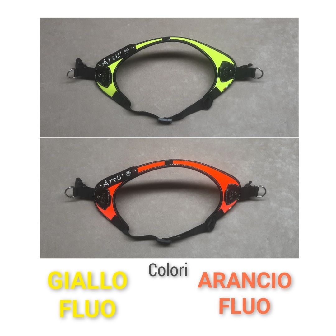 Pettorina &quot;V&quot; pelle sintetica GIALLO FLUO - ARANCIO FLUO