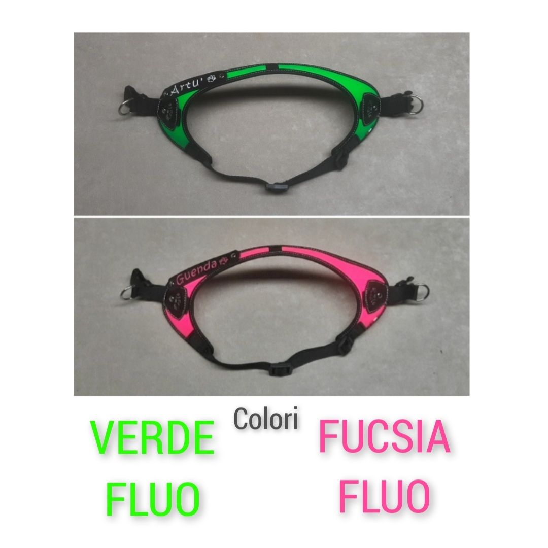 Pettorina &quot;V&quot; pelle sintetica VERDE FLUO - FUCSIA FLUO