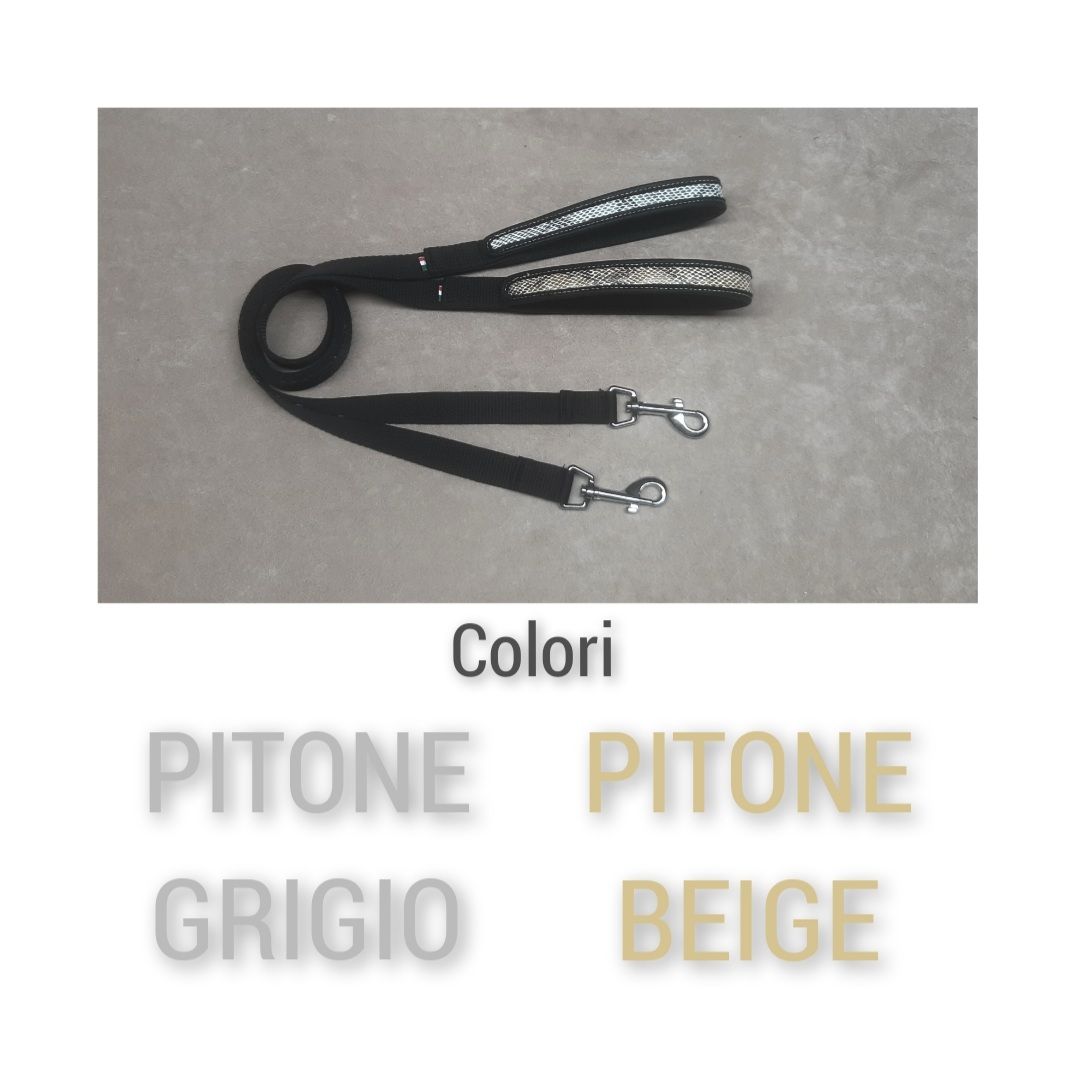 Guinzaglio corda nylon nera manico a colore PITONE GRIGIO - PITONE BEIGE