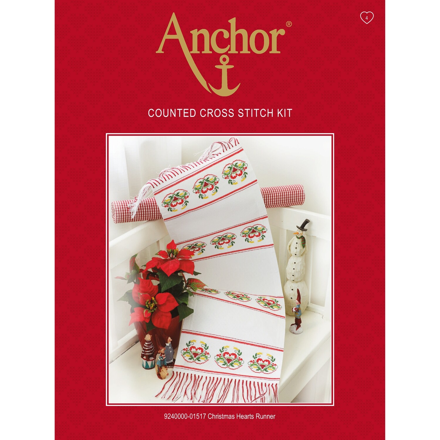 Anchor Essentials Cross Stitch Kit - Christmas Heart Runner