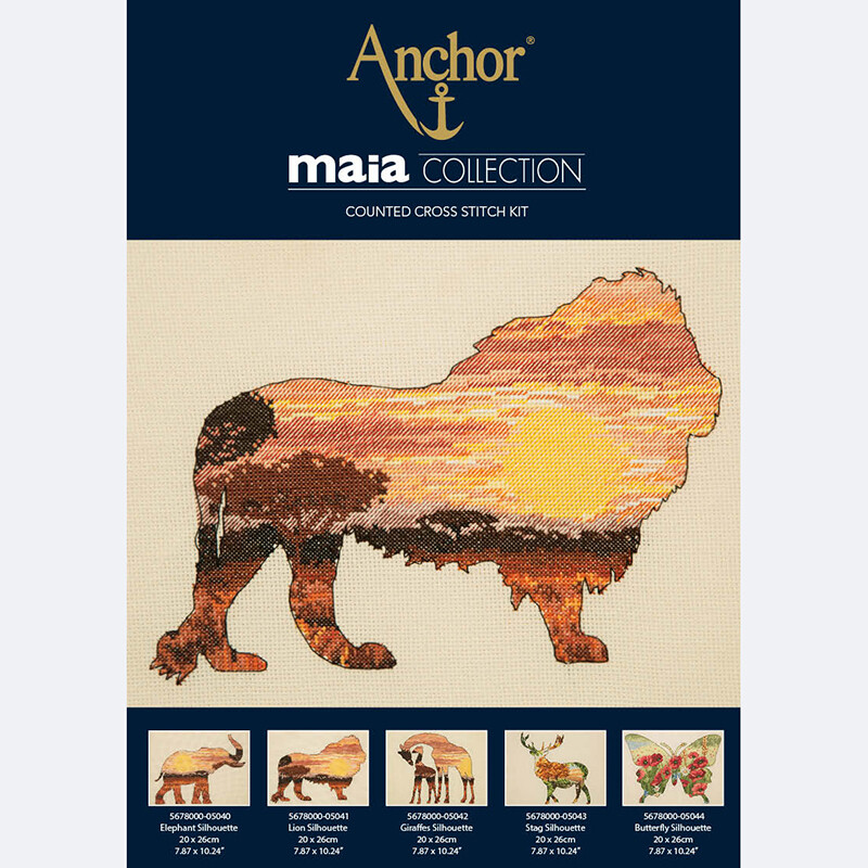 Maia Cross Stitch Kit - Lion Silhouette 20x26cm