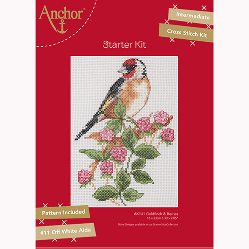 Anchor Starter Cross Stitch Kit - Goldfinch & Berries