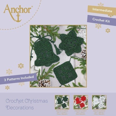 Crochet Christmas Decorations - Set 1 Green/Green Metallic