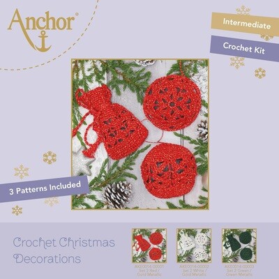 Crochet Christmas Decorations - Set 2 Red/Gold Metallic