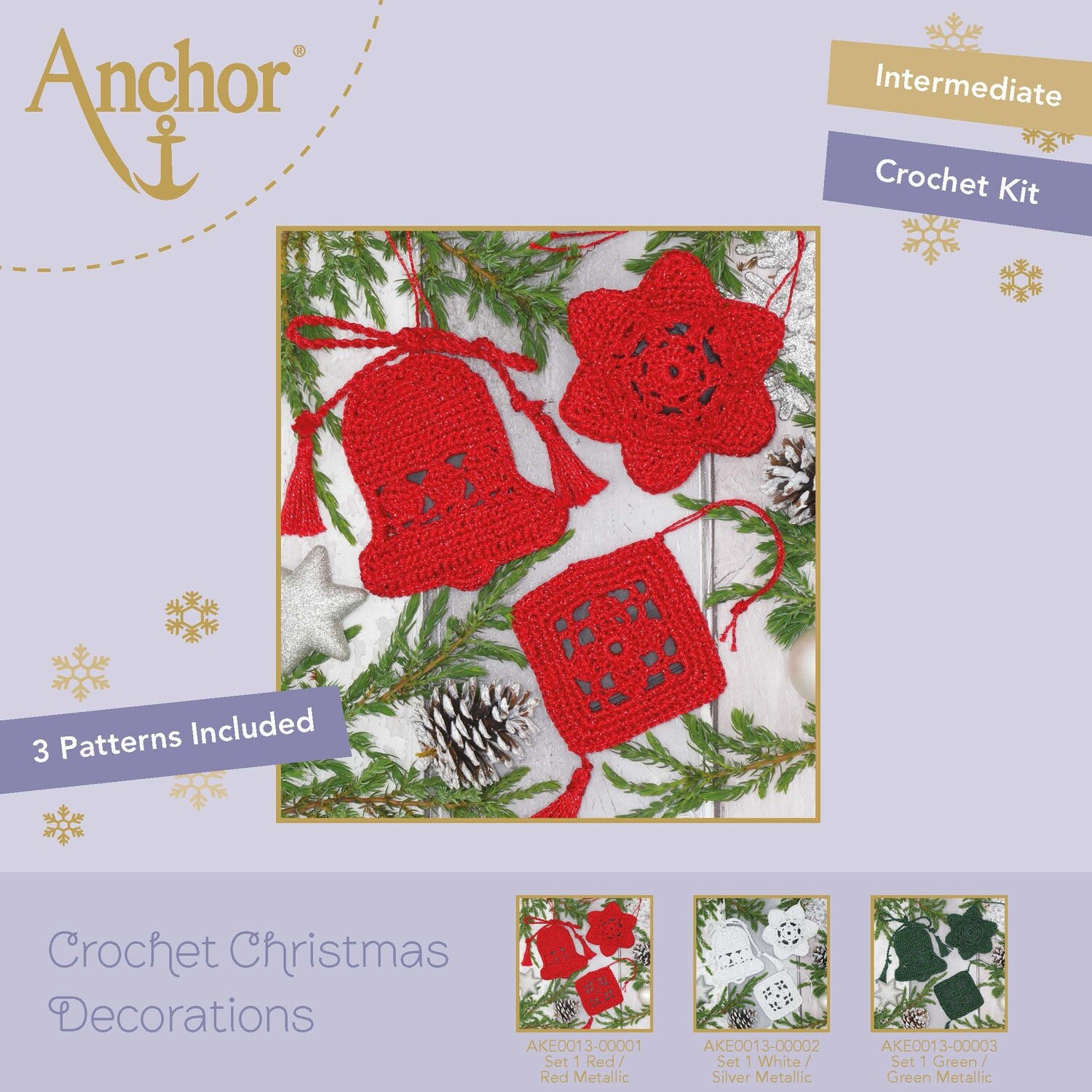 Crochet Christmas Decorations - Set 1 Red/Gold Metallic