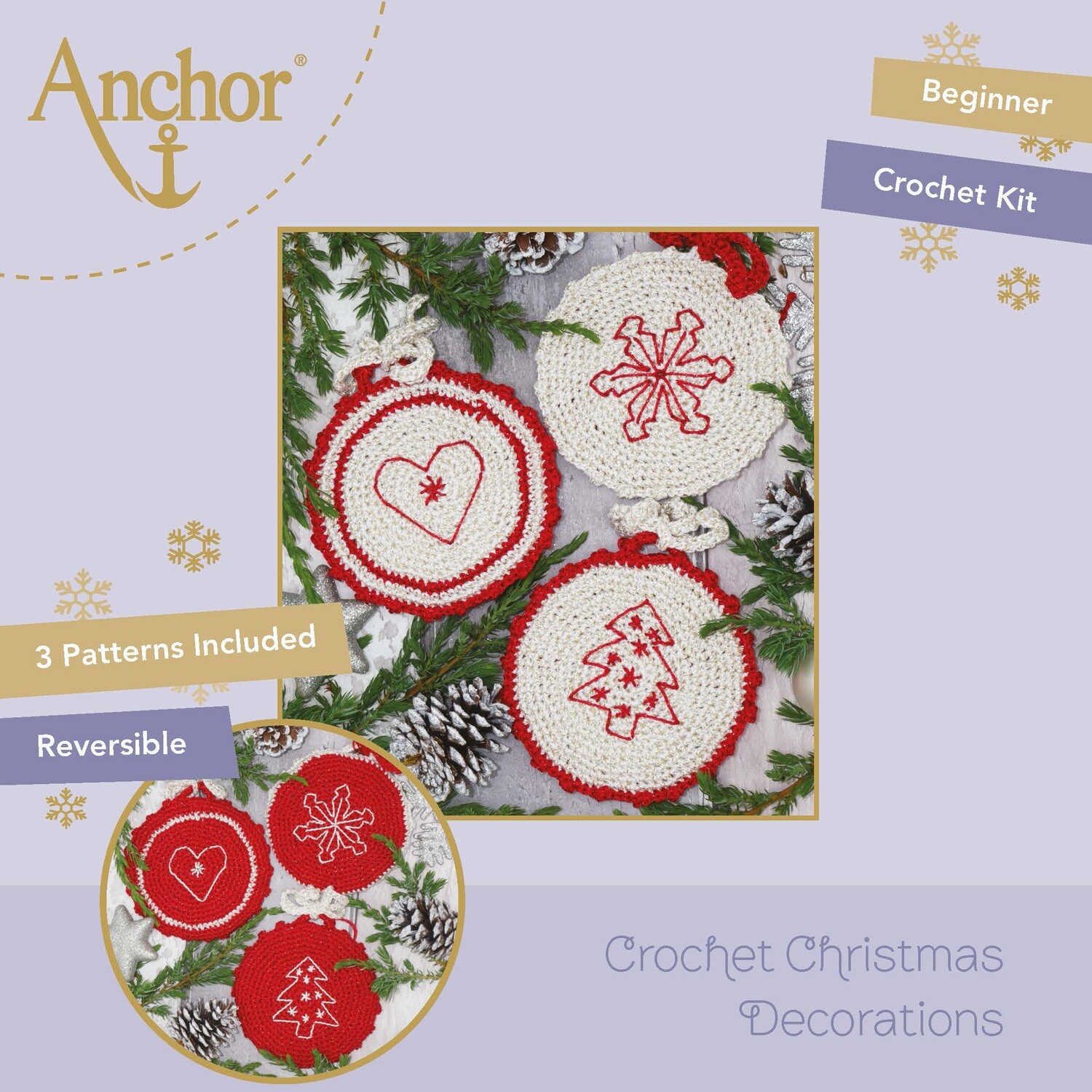 Crochet Christmas Decorations - Christmas Crocheted Circles (Red Set)