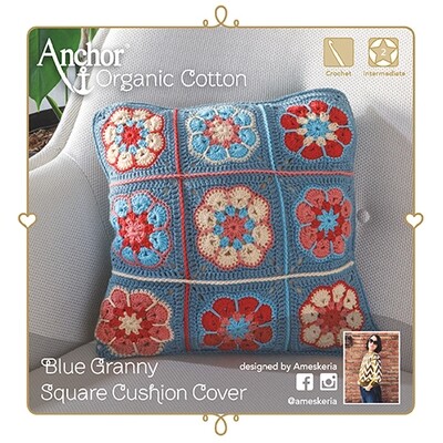 Anchor Crochet Kit - Blue Granny Square Cushion