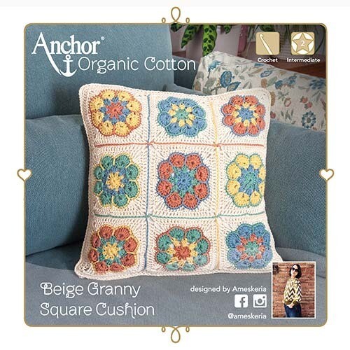 Anchor Crochet Kit - Beige Granny Square Cushion