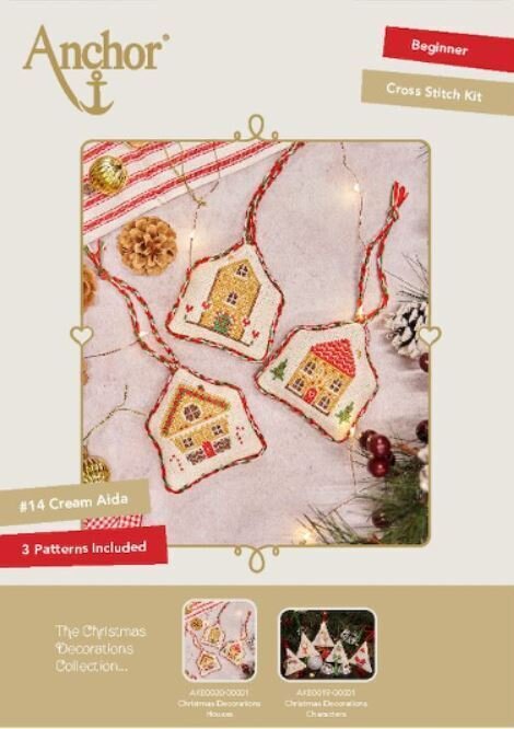 Anchor Essential Kit - Decoraciones de puntadas de la cruz de Navidad (casas)