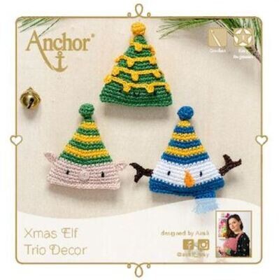 Kit de crochet de anclaje - Decoración del trío de elfos de Navidad Amigurumi
