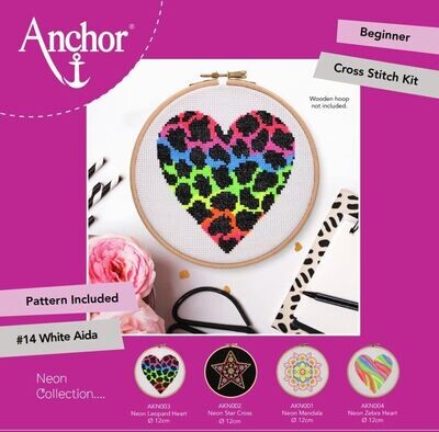Kit de Punto de Cruz Anchor Starter - Neon Leopard Heart