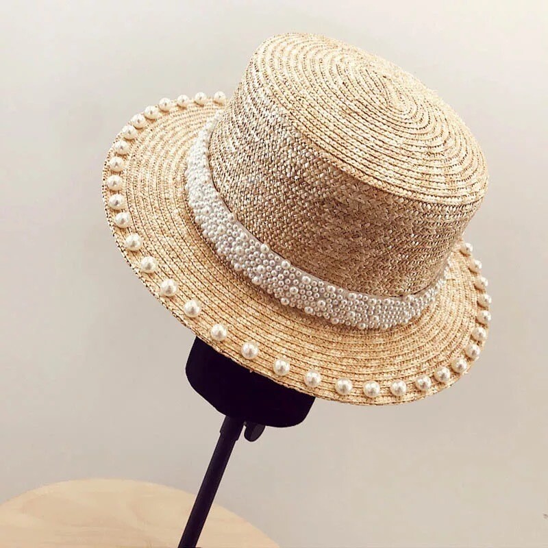 New Pearl Decoration Panama Summer Straw Hat