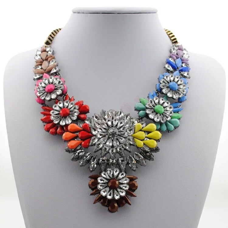 Colorful Crystal Acrylic Flowers Shourouk Choker Statement Necklace