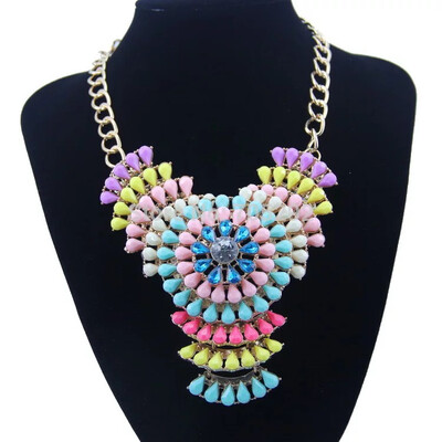 Multicolour crystal flower necklace & pendant choker