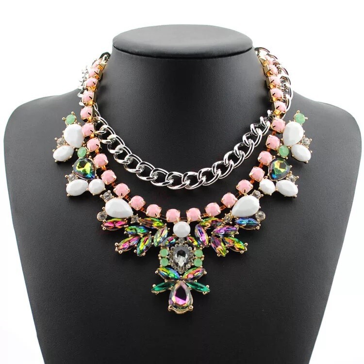 Multicolour Crystal Flower necklace & pendant Choker Rhinestone Statement Necklace
