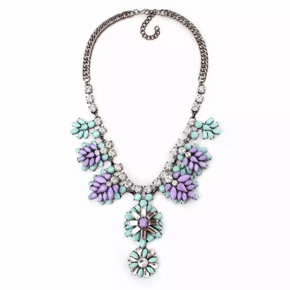 Fashion Party Long Black Chain Resin Crystal Flower Pendant Necklace
