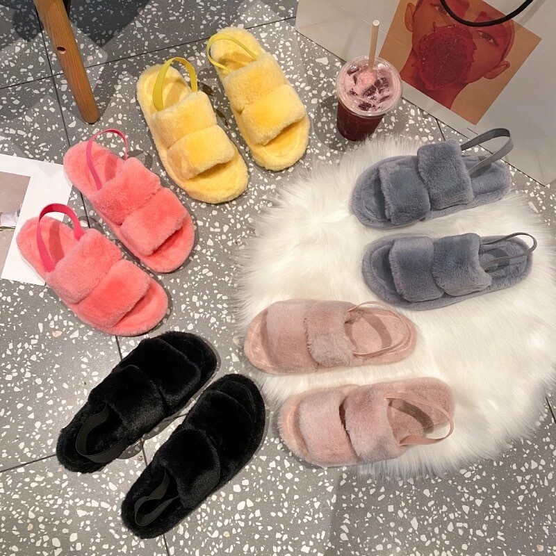 Fluffy Slippers With Platform Indoor Shoes with Lacing