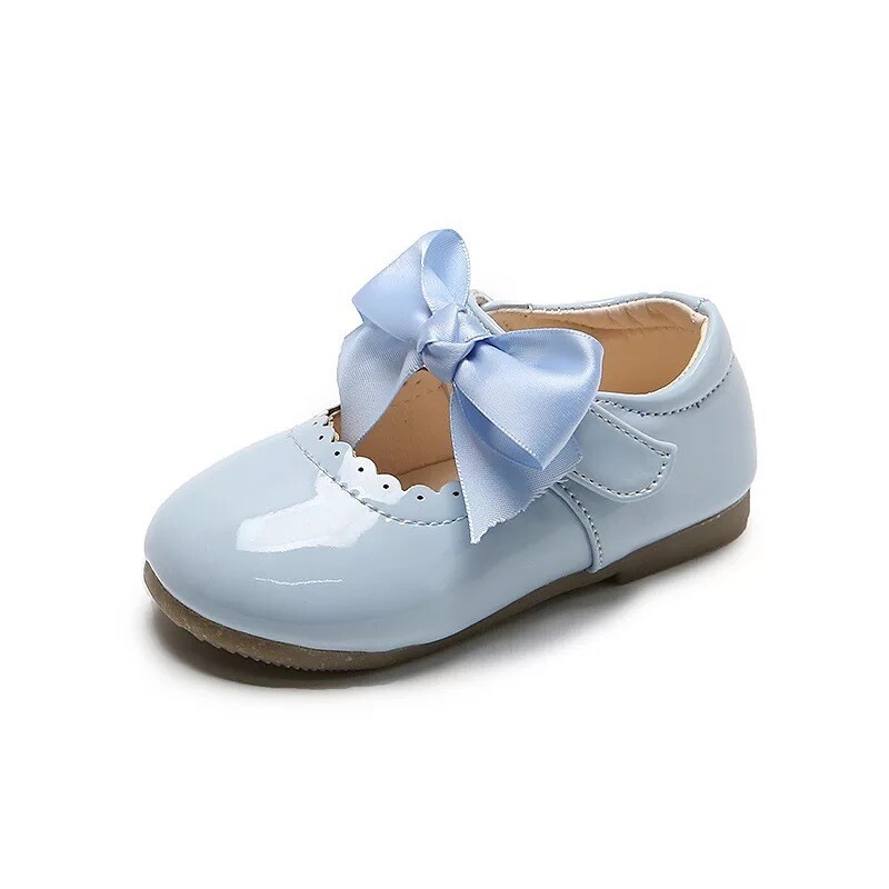 Baby Blue Patent Leather Bow Shoe
