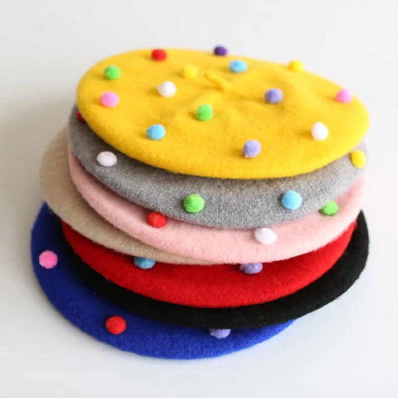 Girls Mini Pom Pom Beret Hat
