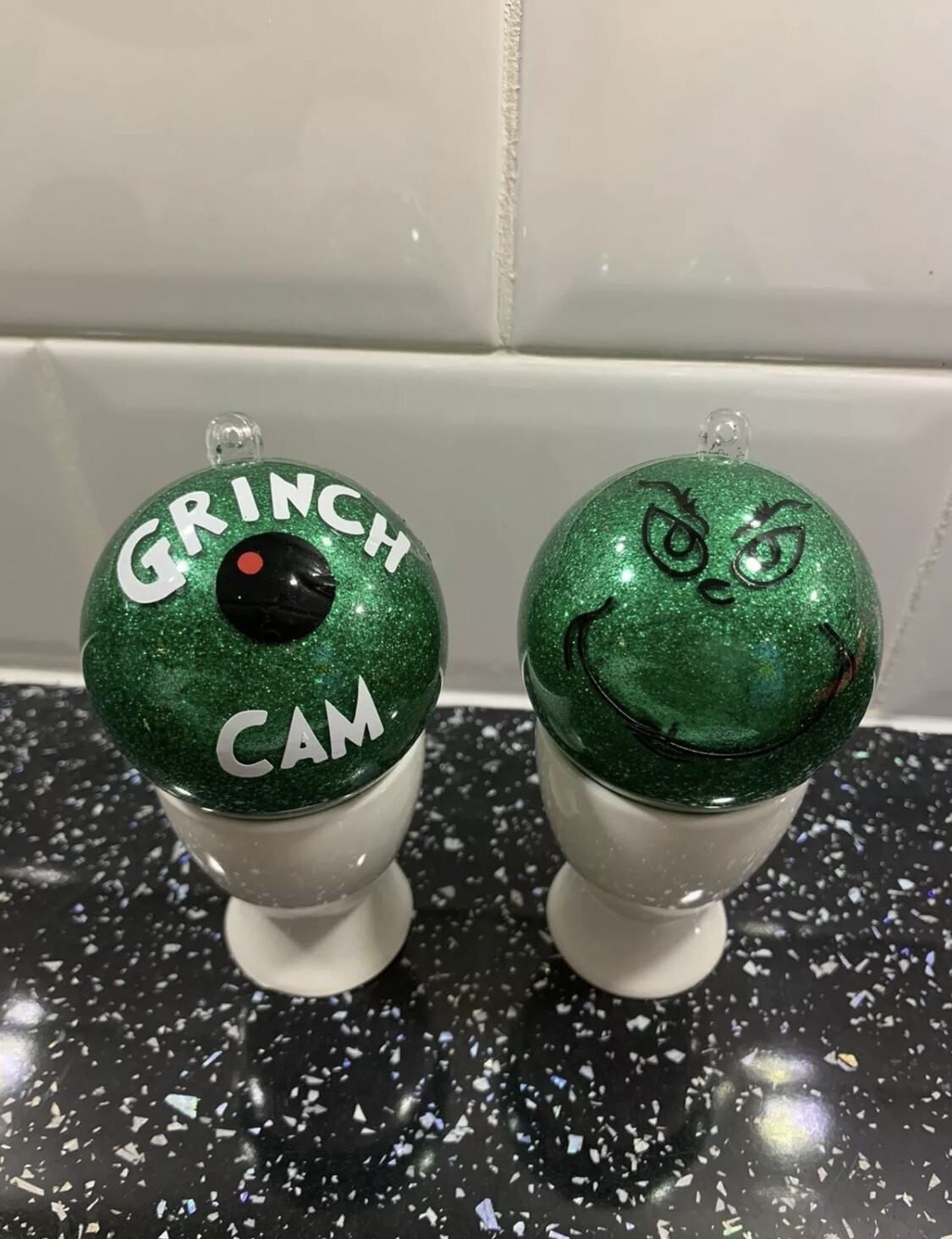 Pair Grinch Camera Baubles