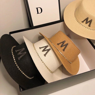 ‘M’ Rhinestone Straw Hat