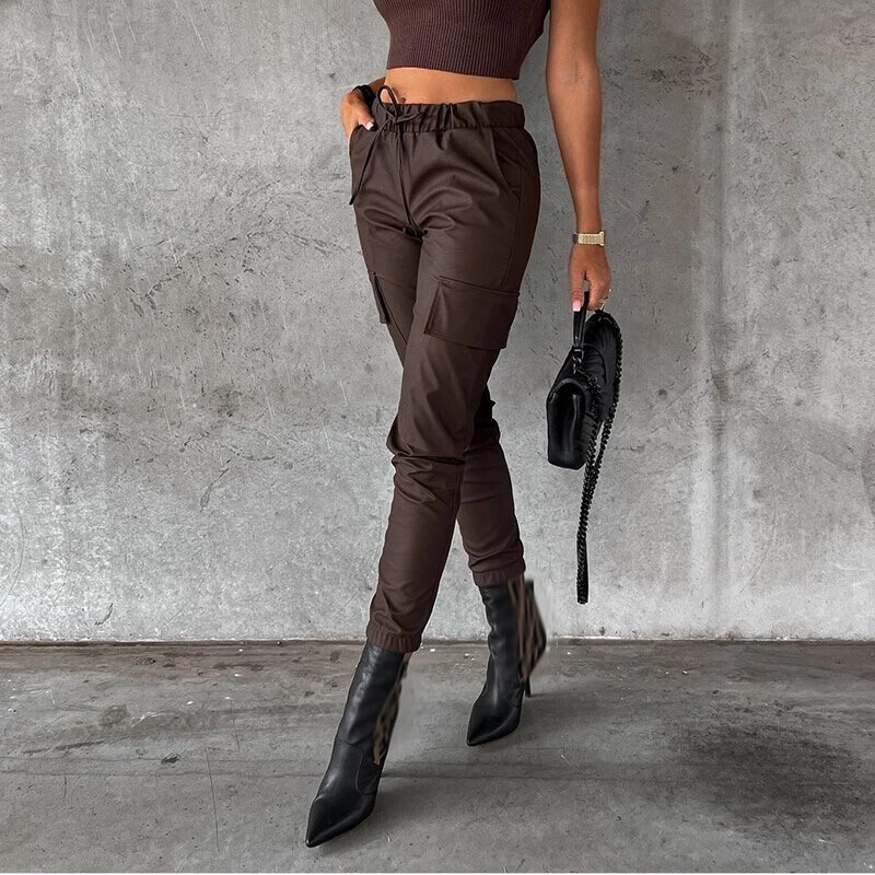 Leather Look Cargo Pants