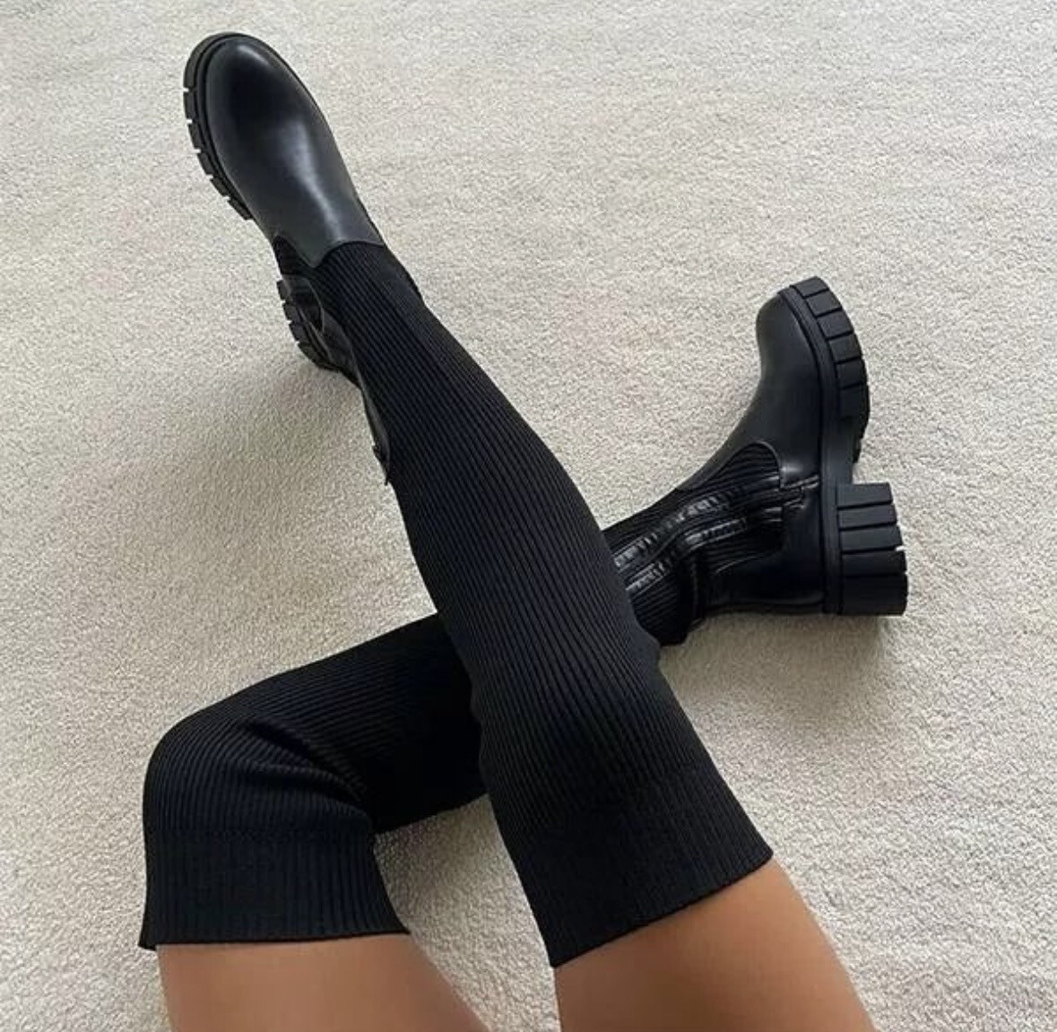 Long Thick High Heeled Elastic Over-knee Boots