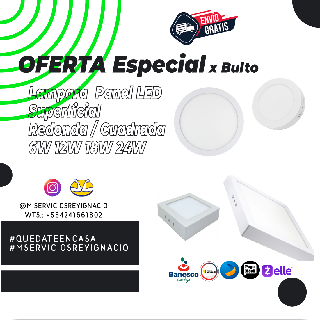 Panel Led Circular &amp; Cuadrados, Empotrables y Superficial