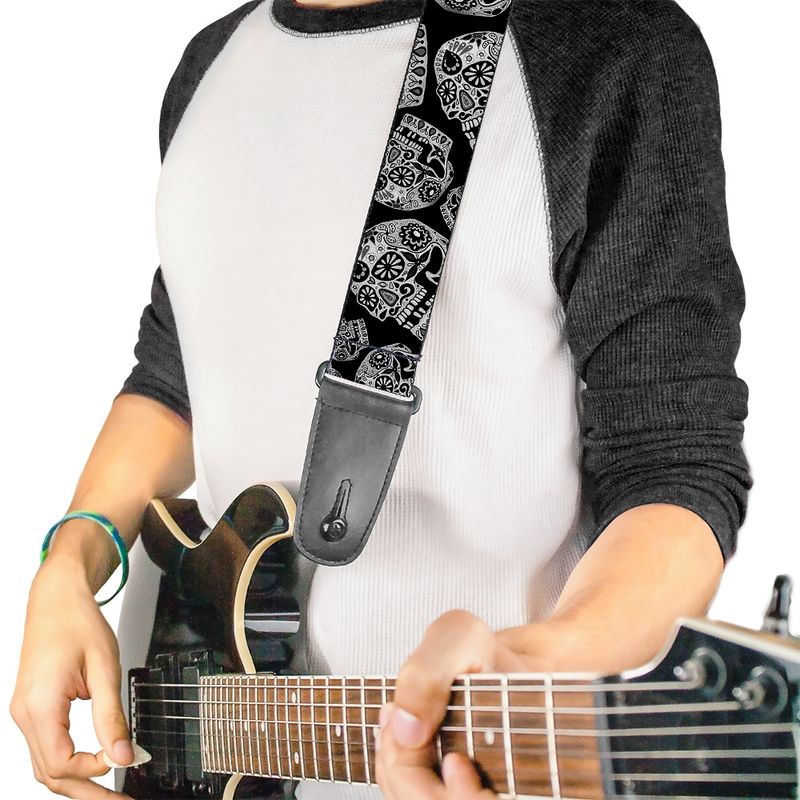 Buckle-Down Thaneeya McArdle Sugar Skulls Black and White Guitar Strap