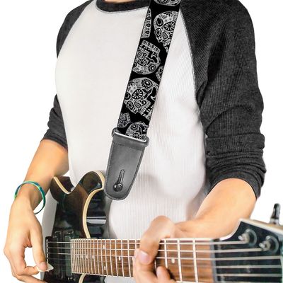 Buckle-Down Thaneeya McArdle Sugar Skulls Black and White Guitar Strap
