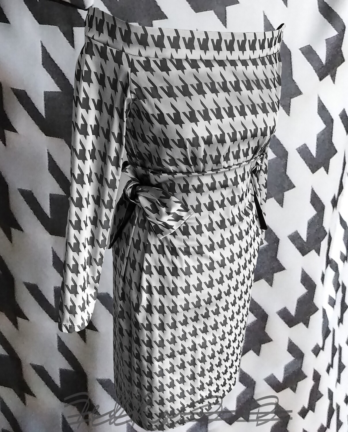 Blouse tunic open shoulder wedding party elastic top mature bride blouse,Gray stretch Houndstooth pattern