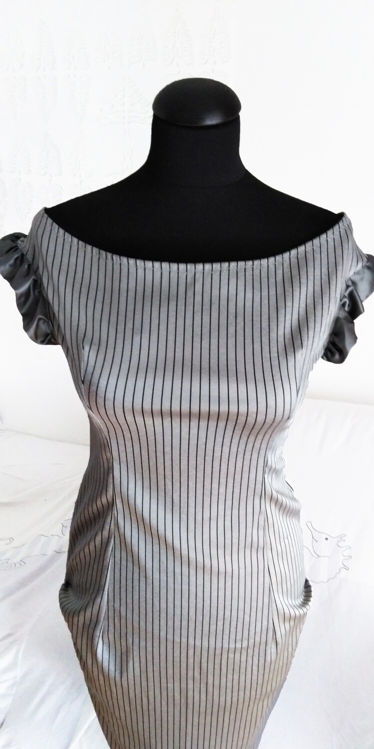 Gray dress party dress striped stretch satin off shoulder dress mature bride wedding dress