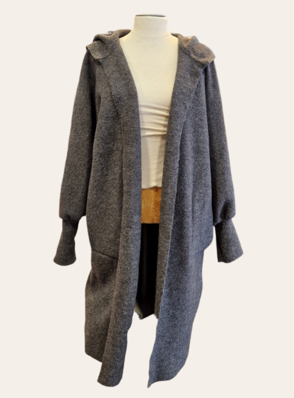 langer Mantel mit Kapuze, 4-fach Taschen und Manschetten langer Mantel mit Kapuze, 4-fach Taschen und Manschetten