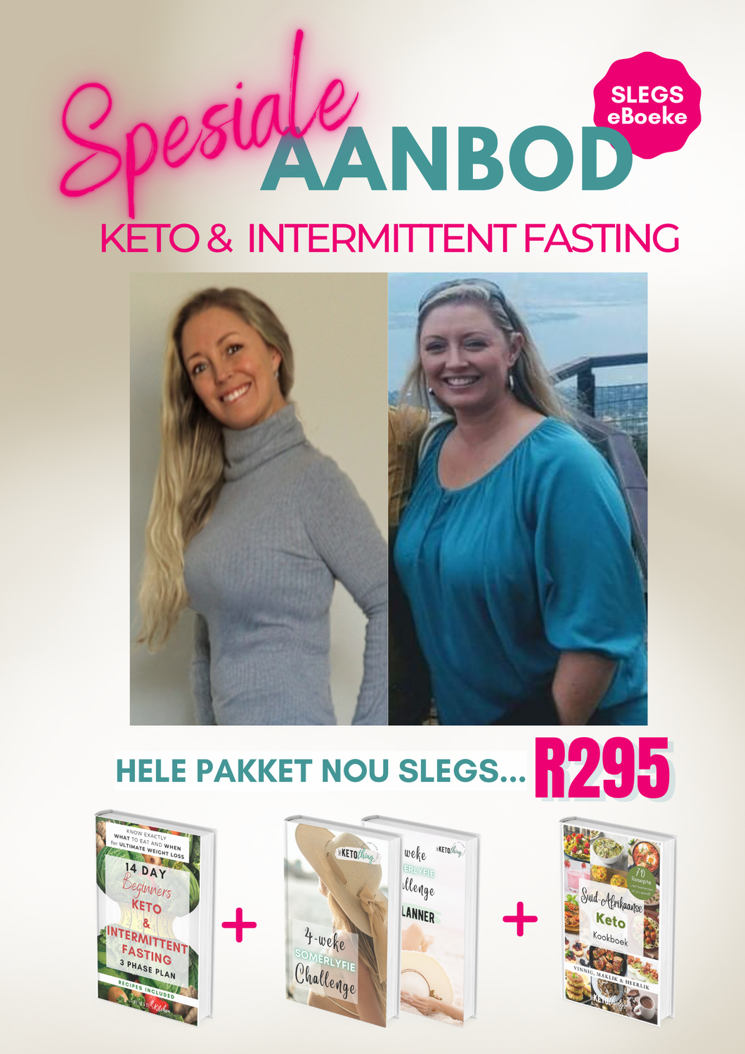 PAKKET: 14 Day BEGINNERS Keto &amp; Intermittent Fasting Plan PLUS 4 Weke Somerlyfie Plan &amp; Gewigsverlies beplanner PLUS Suid-Afrikaanse 70 Keto Resepte Boek (Digitale Eboeke)