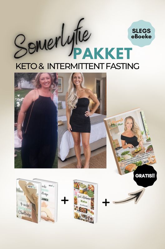 PAKKET: 4 Weke Somerlyfie Plan &amp; Gewigsverlies beplanner PLUS Suid-Afrikaanse 70 Keto Resepte Boek EN 3 Maande Keto Plan (Gratis)(Digitale Eboeke)