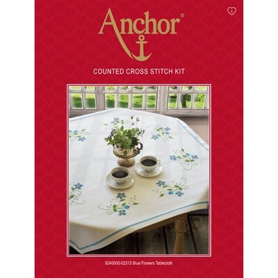 Anchor Essentials Cross Stitch Kit - Blue Flower Tablecloth Anchor Essentials Cross Stitch Kit - Blue Flower Tablecloth
