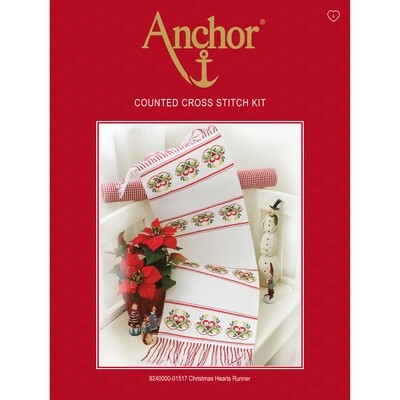 Anchor Essentials Cross Stitch Kit - Christmas Heart Runner Anchor Essentials Cross Stitch Kit - Christmas Heart Runner