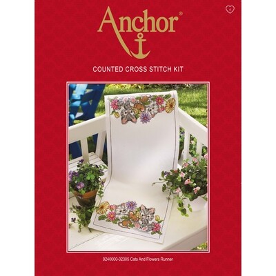 Anchor Essentials Cross Stitch Kit - Cats and Flowers Runner Anchor Essentials Cross Stitch Kit - Cats and Flowers Runner