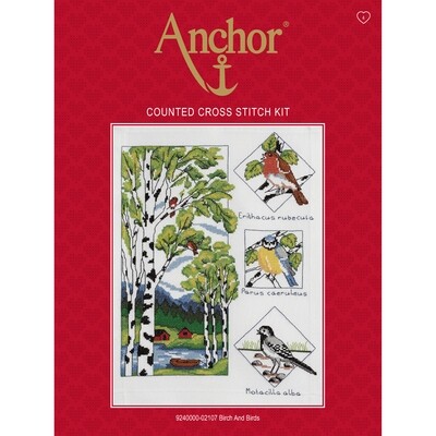 Anchor Essentials Cross Stitch Kit - Birch and Birds Anchor Essentials Cross Stitch Kit - Birch and Birds