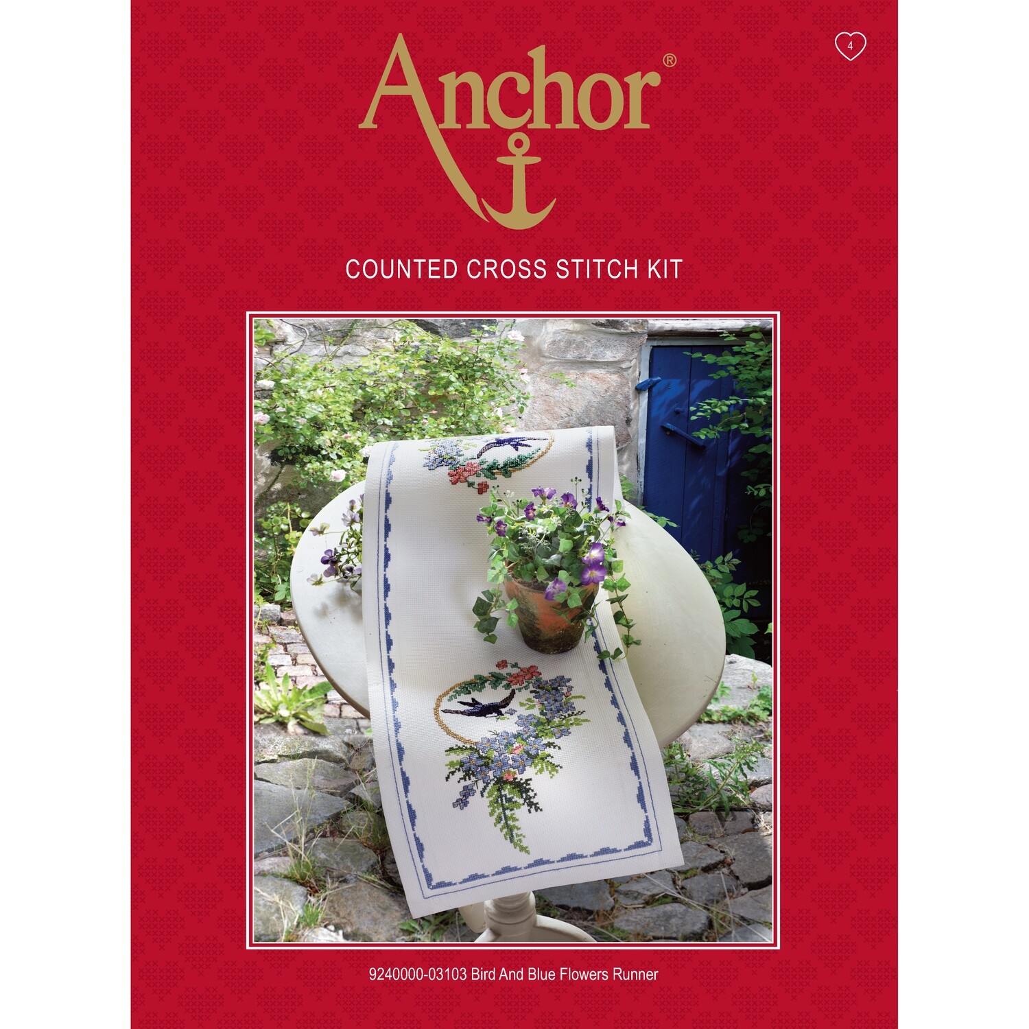 Anchor Essentials Cross Stitch Kit - Bird & Blue Flowers Runner