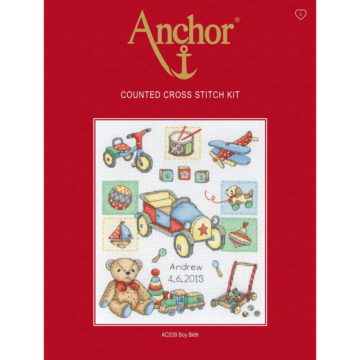 Anchor Essentials Cross Stitch Kit - Boy Birth Sampler