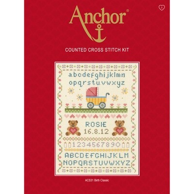 Anchor Essentials Cross Stitch Kit - Birth Classic Sampler
