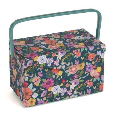 Sewing Box fold over lid Medium - Floral Garden Teal