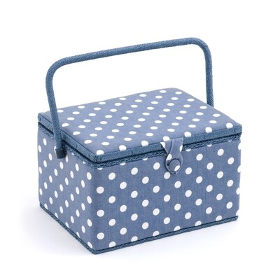 Sewing Box Large - Denim Polka Dot