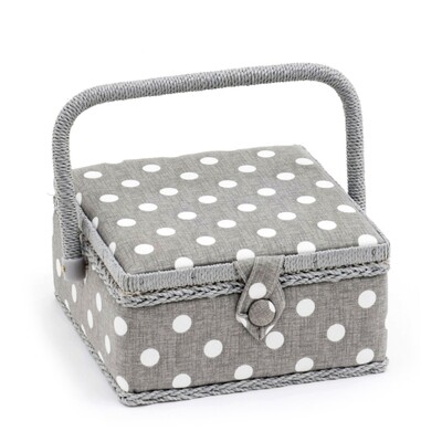 Sewing Box Small - Grey Linen Polka