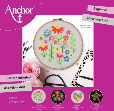 Kit de Ponto de Cruz Anchor Starter - Neon Scatter Floral